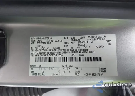 2016 Ford F-150 Xlt z USA, uszkodzony, nr VIN 1FTEW1EP5GFD61280